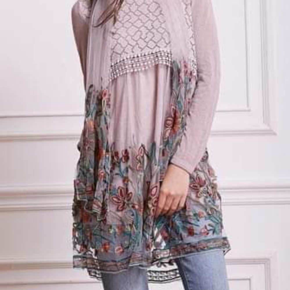 Embroidered Top/Dress with Scarf